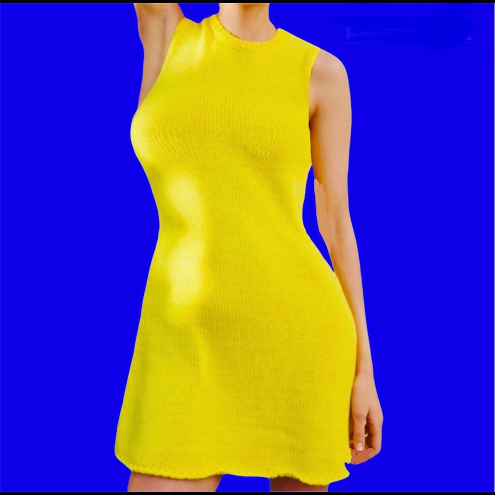 NWT Zara Dress Knit Mini Sleeveless Yellow Sweater Chunky Gift - Picture 1 of 5